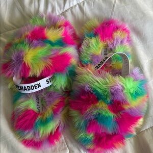 Steve Madden Multicolor Fuzzy Slippers